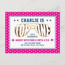 Hot Pink TopOne Fighter Pilot Thema Eerste Verjaar Briefkaart