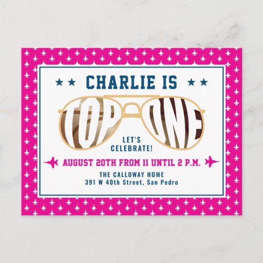 Hot Pink TopOne Fighter Pilot Thema Eerste Verjaar Briefkaart (Voorkant)