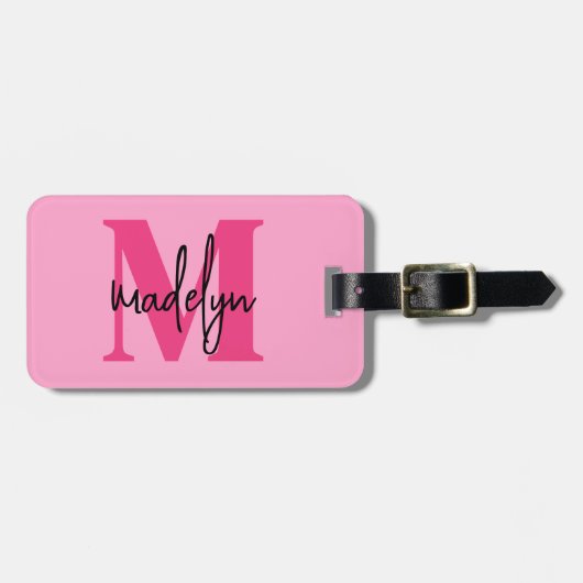 Hot Pink Traveler Initiaal naam Monogram Bagagelabel (Voorkant horizontaal)