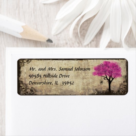 Hot Pink Tree Retouradreslabel Etiket (Insitu)