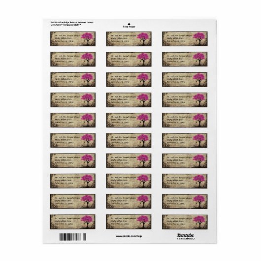 Hot Pink Tree Retouradreslabel Etiket (Full Sheet)