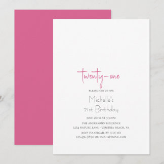 Hot Pink Trendy Moderne Minimalistische 21ste verj Kaart