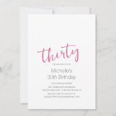 Hot Pink Trendy Moderne Minimalistische 30e verjaa Kaart (Voorkant)