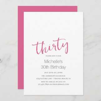 Hot Pink Trendy Moderne Minimalistische 30e verjaa Kaart