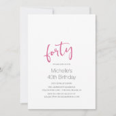 Hot Pink Trendy Moderne Minimalistische 40e verjaa Kaart (Voorkant)