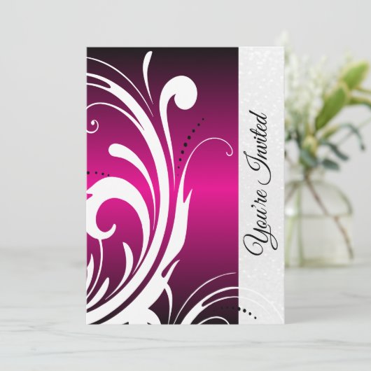 Hot Pink & Trendy Swirls Party Invitation Kaart (Staand voorkant)