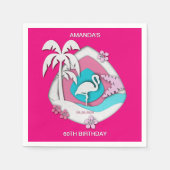 Hot Pink Tropical Flamingo 60th Birthday Party Servet (Voorkant)