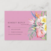 Hot Pink Tropical Floral Botanical Wedding Informatiekaartje (Voorkant)