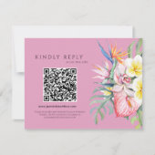Hot Pink Tropical Floral Hawaii QR Code Wedding RSVP Kaartje (Voorkant)