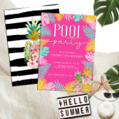 Hot Pink Tropical Luau Pool Party Verjaardag Kaart
