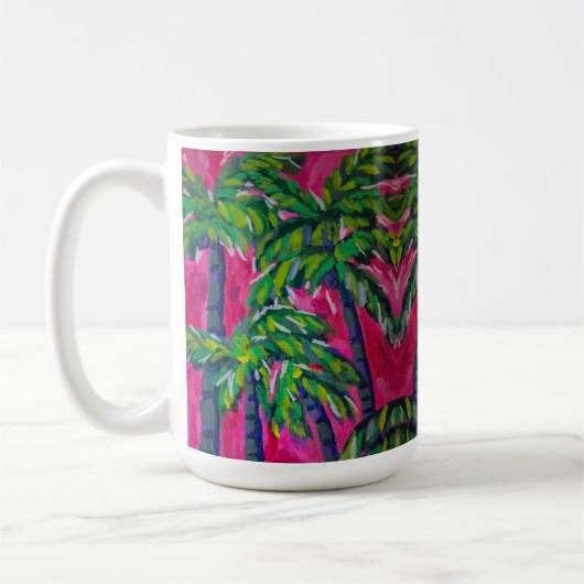 Hot Pink Tropical Palms Koffiemok (Links)