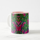 Hot Pink Tropical Palms Tweekleurige Koffiemok (Voorkant links)