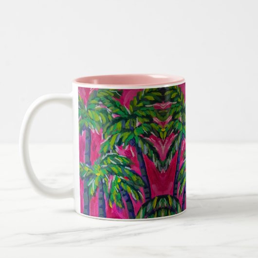 Hot Pink Tropical Palms Tweekleurige Koffiemok (Links)