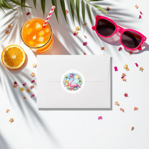 Hot-Pink Tropische Flamingo Graduation Party Ronde Sticker