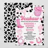 Hot Pink Twin Cowgirl Rodeo Westerne Disco Verjaar Kaart (Voorkant / Achterkant)