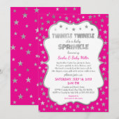 Hot Pink Twinkle Twinkle Baby Sprinkle Uitnodiging (Voorkant / Achterkant)