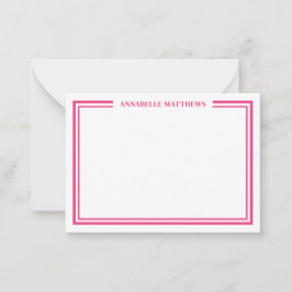 Hot Pink Two Border Minimalist Name Monogram Notitiekaartje