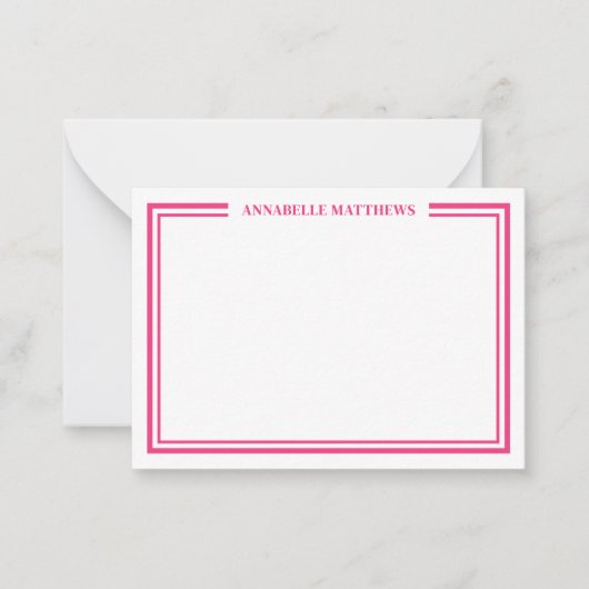 Hot Pink Two Border Minimalist Name Monogram Notitiekaartje (Voorkant)
