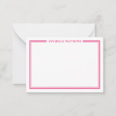 Hot Pink Two Border Minimalistische naam Monogram Notitiekaartje (Voorkant)