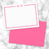 Hot Pink Two Border Naam Monogram Notitiekaartje