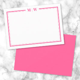 Hot Pink Two Border Naam Monogram Notitiekaartje