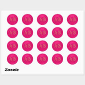 Hot Pink Two Hearts Intertwined Monogram Wedding Ronde Sticker (Vel)