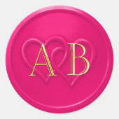 Hot Pink Two Hearts Intertwined Monogram Wedding Ronde Sticker (Voorkant)