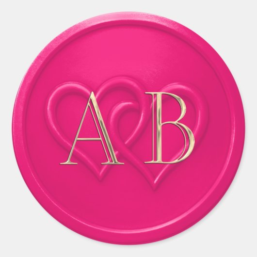 Hot Pink Two Hearts Intertwined Monogram Wedding Ronde Sticker (Voorkant)
