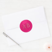 Hot Pink Two Hearts Intertwined Monogram Wedding Ronde Sticker (Envelop)