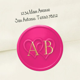 Hot Pink Two Hearts Intertwined Monogram Wedding Ronde Sticker