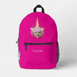 Hot Pink Unicorn Pet foto genoemd Terug naar schoo Bedrukte Rugzak