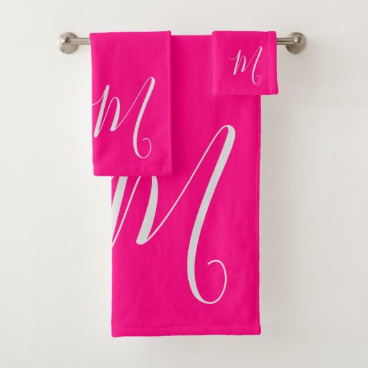 Hot Pink - uw chique monogram Bad Handdoek (Insitu)