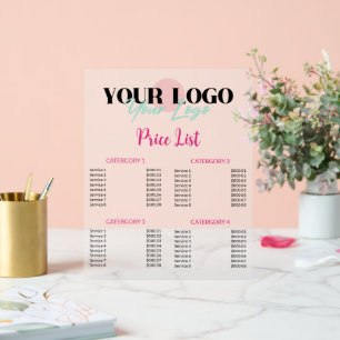 Hot Pink Uw Logo Salon prijslijst Acryl Bord