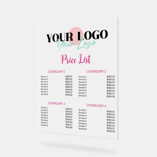 Hot Pink Uw Logo Salon prijslijst Acryl Bord (Hoek)