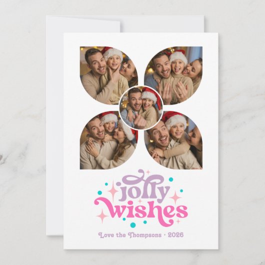 Hot-Pink Vakantie Retro Fotocollage Kerstmis Feestdagenkaart (Voorkant)