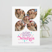 Hot-Pink Vakantie Retro Fotocollage Kerstmis Feestdagenkaart (Staand voorkant)