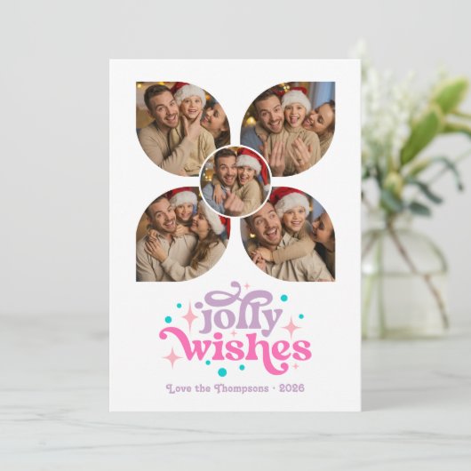 Hot-Pink Vakantie Retro Fotocollage Kerstmis Feestdagenkaart (Staand voorkant)
