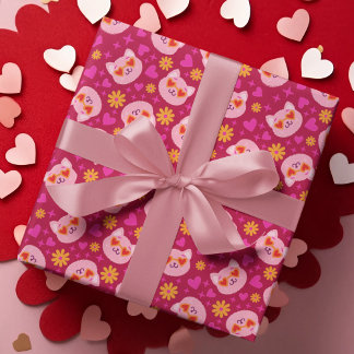 Hot Pink Valentijnsdag Cat Heart Zonnebril Cadeaupapier