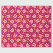 Hot Pink Valentijnsdag Cat Heart Zonnebril Cadeaupapier (Vlak)