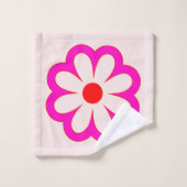 Hot Pink & Verbrand Sinaasappel Daisies 70s Retro Bad Handdoek (Wasdoekje)