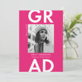 Hot pink | Vet Afstudeerder Foto Afstuderen Aankondiging (Staand voorkant)