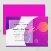 Hot-Pink Virtual Birthday Party uitnodiging (Voorkant / Achterkant)