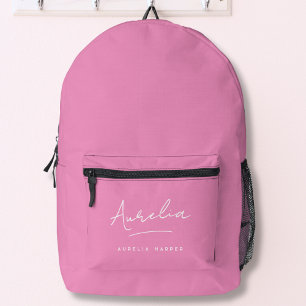 Hot Pink Vrouwelijke Typografische Girly Script Na Bedrukte Rugzak