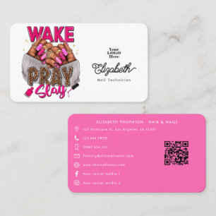 Hot-Pink Wake, Pray, Slay Nagelsalon Visitekaartje