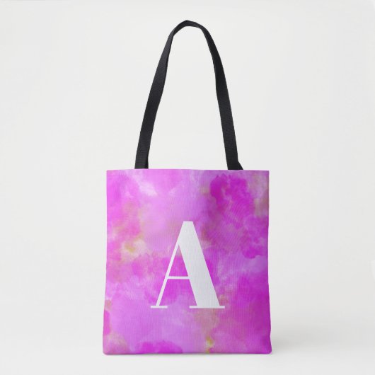 Hot Pink Waterverf monogram typografie Tote Bag (Voorkant)