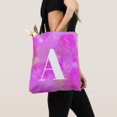 Hot Pink Waterverf monogram typografie Tote Bag (Dichtbij)
