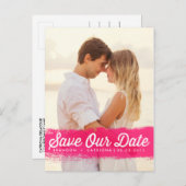 HOT PINK WATERVERF SPLASH BEWAREN HET DATUM BRIEFK AANKONDIGINGSKAART (Voorkant / Achterkant)