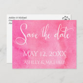 Hot Pink Waterverf Typografie Sla de datum 2 Aankondigingskaart (Voorkant / Achterkant)