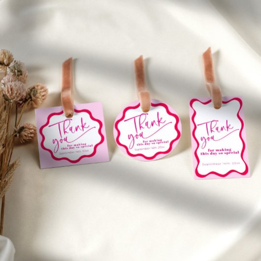Hot Pink Wavy Border Bedankt Vrijgezellenfeest Bedankjes Labels
