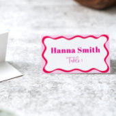 Hot Pink Wavy Border Bruids Naam Zitplaatsen Plaatskaartje
